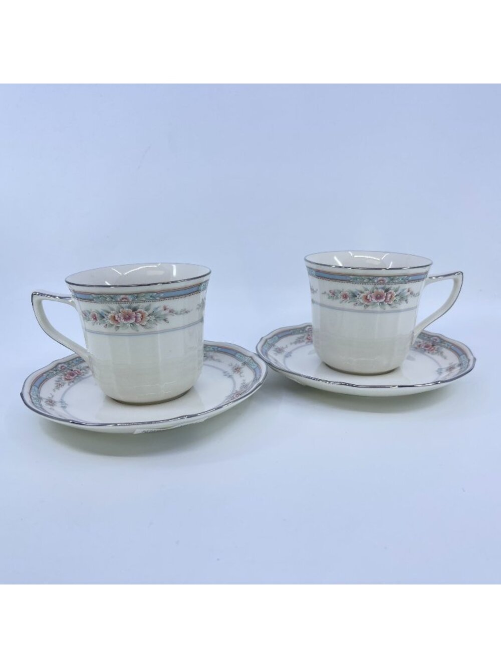 vintage noritake ivory china rothschild tea cups & saucers set of 2 floral patte